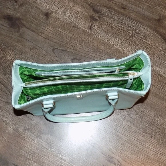 Kate Spade Pebbled Leather Satchel Women Medium Mint Green Good Triple Section - Picture 7 of 16